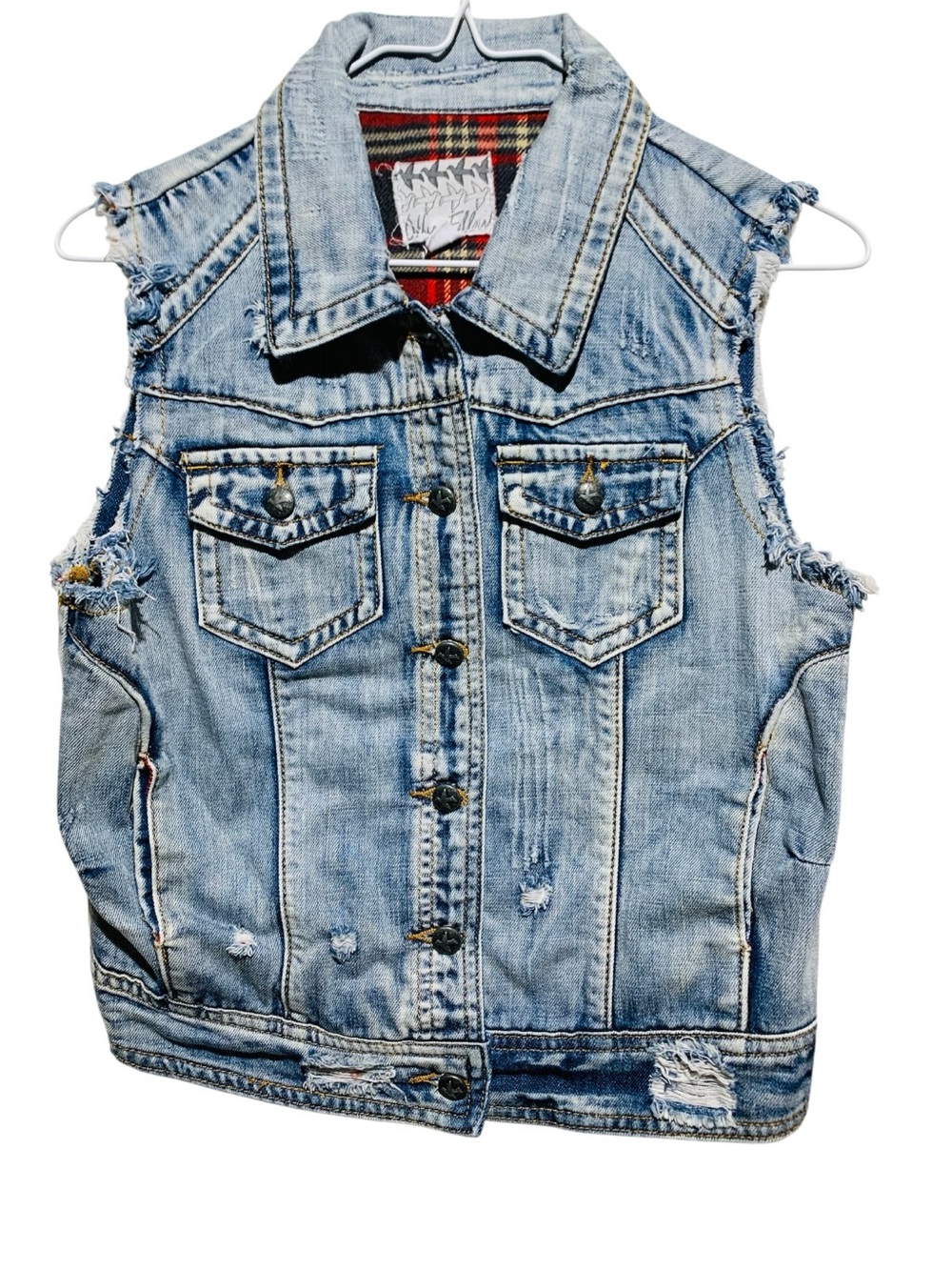 Women’s Other Voices Distressed Denim Vest Sz Sm